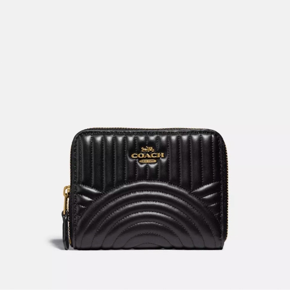 Coach Black Small Zip Around Wallet With Deco Quilting